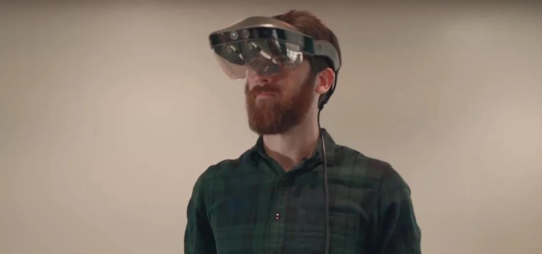Person wearing augmented reality glasses.